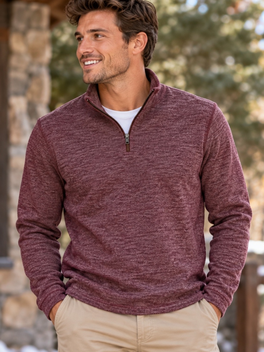 GAP Men’s Half Zip Pullover Small Port Royale Burgundy NWT Long Sleeve